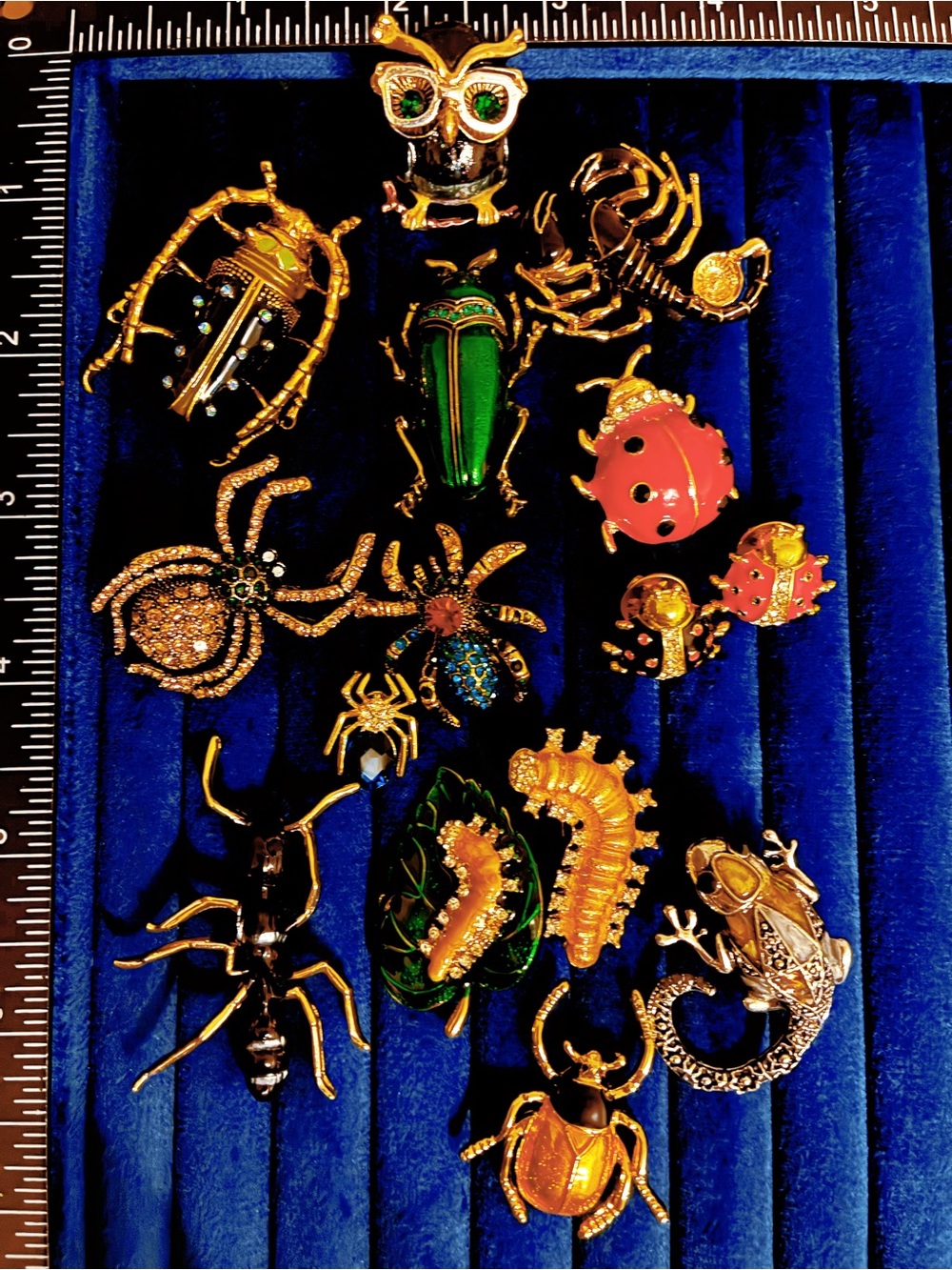 Lot 15 Insect Brooches Pins Rhinestone Enamel Beetle Spider Ladybug Caterpillar